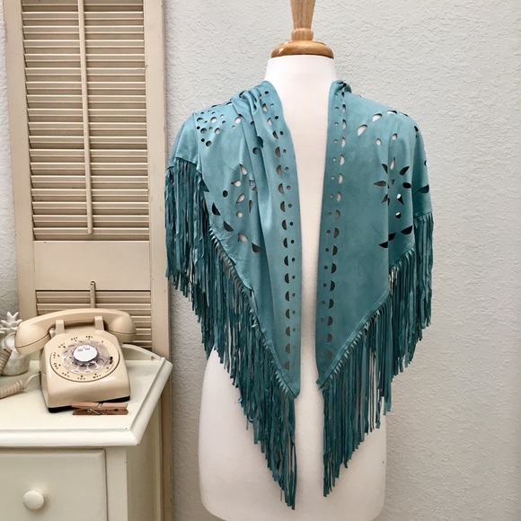 Ultra Suede Santa Fe Triangular Fringe Trim Shawl - Picture 3 of 6